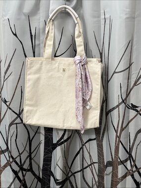 Victoria's Secret Cream Tote with Pastel Floral Scarf